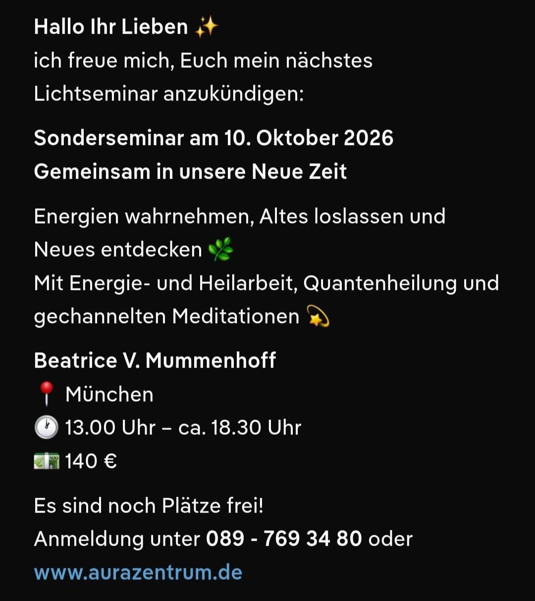 Sonderseminar: Gemeinsam in unsere Neue Zeit
